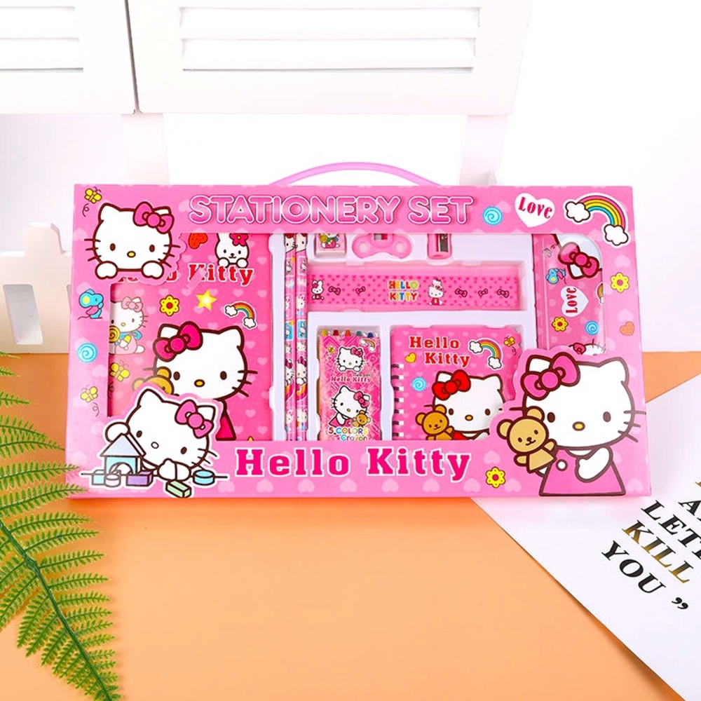 Hello Kitty Pink Set Stationery Pencils, Pen, Case, Notebook 14Pcs New Box